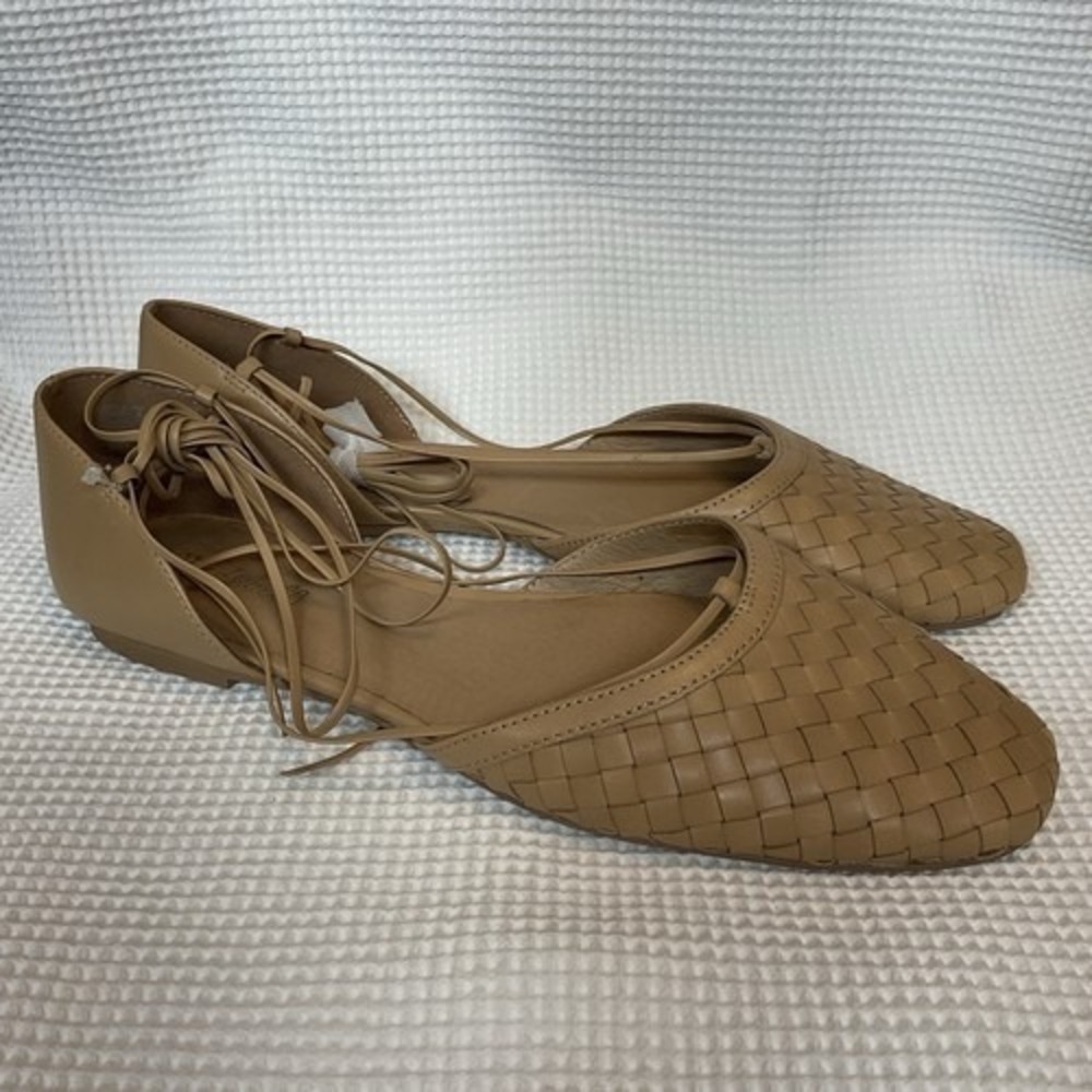 NWOB Madewell Celina Tan Sand Lace-Up Flat in Woven Leather Women 11 Cambodia